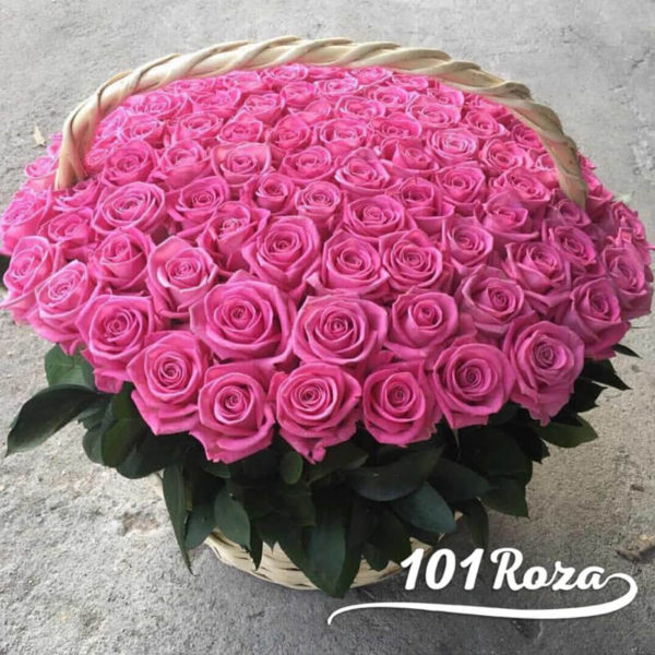101 роза в корзине