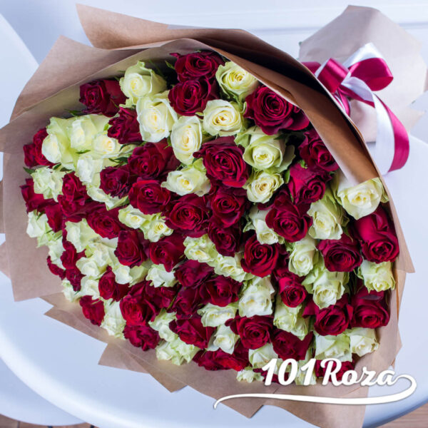 101 красно белая роза 40 см купить