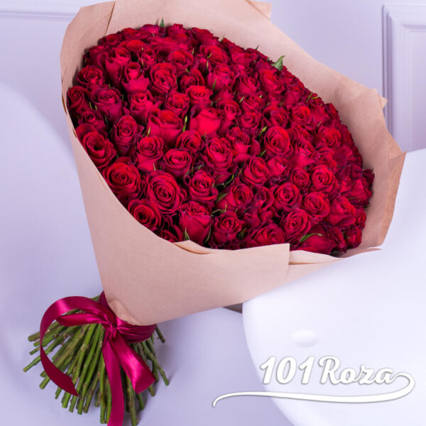 101 красная роза 40 см в крафте купить